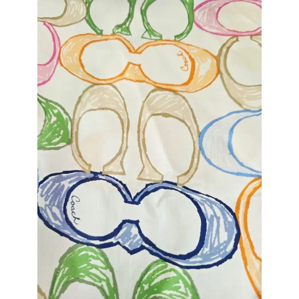 COACH Scarf Signature Rainbow Silk Satin Scarf 58 x 10 Pink Blue White Vtg 90's